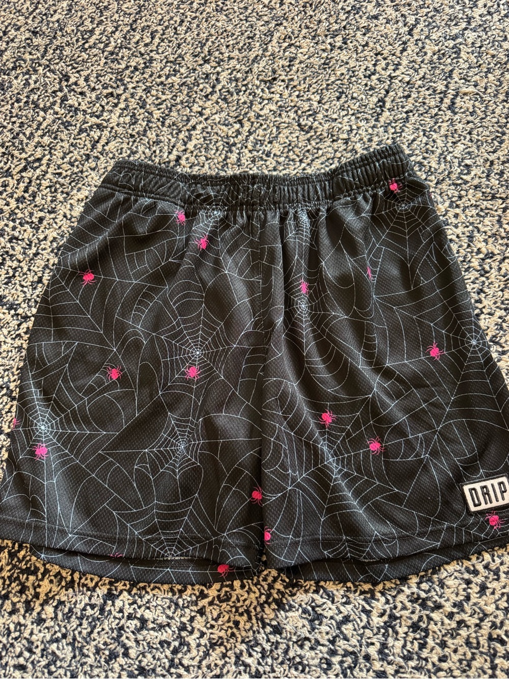 Kids Black Spiderweb Athletic Shorts with Pink Accents Dripshop